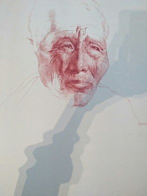 Bharti Yadav; Tibetian Old Man, 2019, Original Drawing Pen, 20 x 22 inches. Artwork description: 241 Tibetian old man  drawing.  Special ink on paper  . His blinking small eyes and expression says a lot about this portrait.  Smooth lines and wrinkles create the tones.  ...