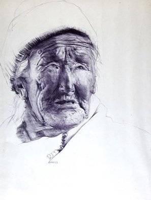 Bharti Yadav; Tibetian Women, 2010, Original Drawing Pen, 22 x 18 inches. Artwork description: 241 Ball point pen drawing on paper. ...