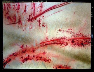 Richard Lazzara, 'BLOOD', 1984, original Mixed Media, 24 x 18  inches. Artwork description: 4287   In an astral silver field the red of this Sumie Consensus painting spirits us about the mindscape by S. S. Shankar 1984....
