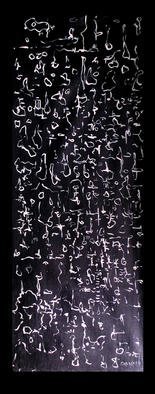 Richard Lazzara, 'MILKYWAY  LANGUAGES', 1975, original Painting Acrylic, 22 x 58  inches. Artwork description: 21315 MILKYWAY LANGUAGES 1975   is a white calligraphy on black fabric as presented by 