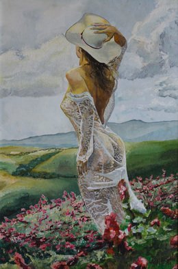 Vyacheslav Shcherbakov; Grace, 2020, Original Painting Acrylic, 40 x 60 cm. Artwork description: 241 Hills and foothills of Italy.  A light breeze, typical of such places, fills the body with coolness on a hot summer day.  It breathes easily, smells of herbs and flowers.  Freedom, grace, aspiration to a beautiful future is expressed in the subtle outlines of the female figure....