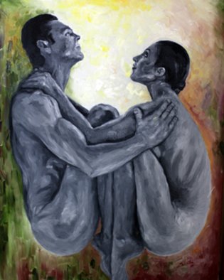 Sheila Fraga; Couple, 2009, Original Painting Oil, 24 x 30 inches. Artwork description: 241  naked couple ...
