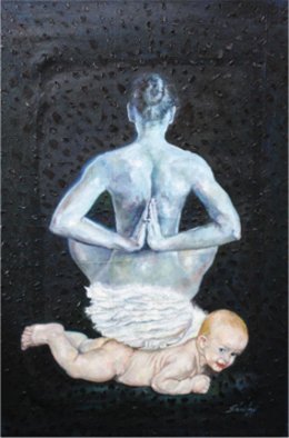 Sheila Fraga; EL ANGEL HABLO, 2009, Original Painting Oil, 24 x 36 inches. Artwork description: 241  maternity and spirituality ...