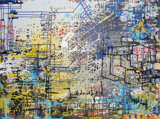 Shelley Heffler; Are We There Yet, 2013, Original Painting Acrylic, 48 x 36 inches. Artwork description: 241     Abstract landscape, urban, environment, digital, map, geometric, organic, linear, colorful     ...