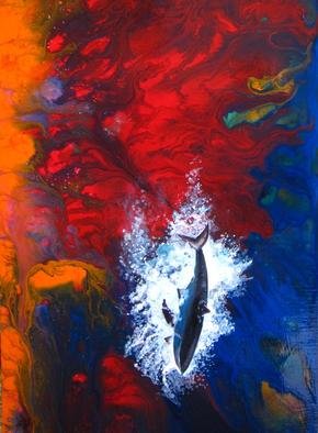 Shelly Leitheiser; No Way Out II, 2012, Original Painting Acrylic, 12 x 24 inches. Artwork description: 241  A shark jumps from the ocean. My original intent was because the ocean is polluted or acidifying, but you can get whatever meaning from it you choose. Keywords: shark, ocean, atlantic, leitworks, shelly leit, environment, pollution, climate change, nature, ocean life ...