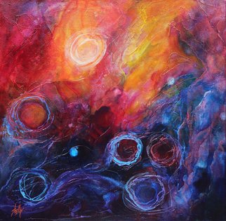 Shelly Leitheiser; Segment Of The Lagoon, 2015, Original Painting Acrylic, 24 x 24 inches. Artwork description: 241   This is an abstract nebula scene in bright colors such as oranges, magenta, blues and violets. Painted in 2015, it is 24