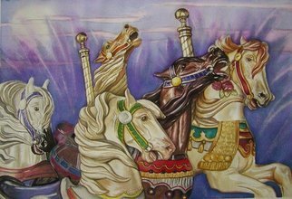 Sheryl Boivin; Carousel Of Dreams, 1995, Original Watercolor, 28 x 20 inches. Artwork description: 241  Watercolour painting of Carousel horses. ...