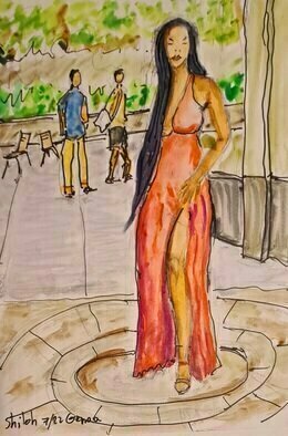 Dan Shiloh; Genoa Italy Woman Pose, 2023, Original Painting Acrylic, 35 x 50 cm. Artwork description: 241 Woman posing on the street of Genoa Italy...