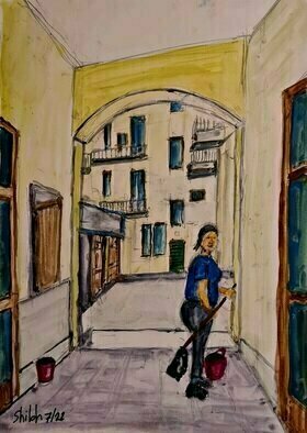 Dan Shiloh; Milano Italy, 2023, Original Painting Acrylic, 35 x 50 cm. Artwork description: 241 Milano Italy street scene...