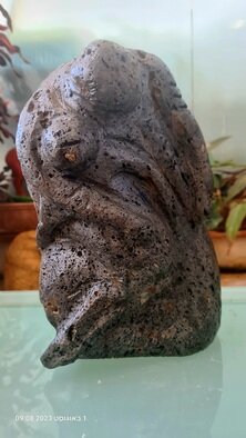 Dan Shiloh; Mother And Son, 2023, Original Sculpture Stone, 20 x 35 cm. Artwork description: 241 Black volcanic stone sculpture of mother embracing her child...
