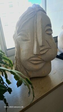 Dan Shiloh; Stone Sculpture, 2023, Original Sculpture Stone, 30 x 45 cm. Artwork description: 241 White stone sculpture of a man and a woman  like Siamese twins...