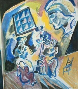 Shoshannah Brombacher, 'Before Havdolah', 2004, original Drawing Gouache, 16 x 20  cm. Artwork description: 4863 At the mystical hour between light and dark the family gathers to tell stories on shabbos....
