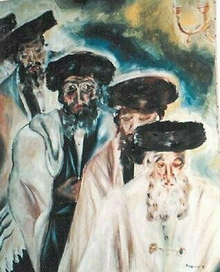 Shoshannah Brombacher, 'Chassidim', 1996, original Painting Oil, 16 x 20  x 1 cm. Artwork description: 4173 I made many Chassidic works in this style. Ak me about it. ...