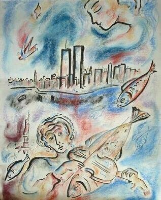 Shoshannah Brombacher, 'Dialogue 5', 2001, original Pastel, 18 x 24  cm. Artwork description: 4173 This is one of the' Dialogue' s which I made after 9/ 11, it expresses bewilderment and not understanding the heinous crime of the attack. For all info, price, availability etc. email me at: shoshbm@ aol. com...