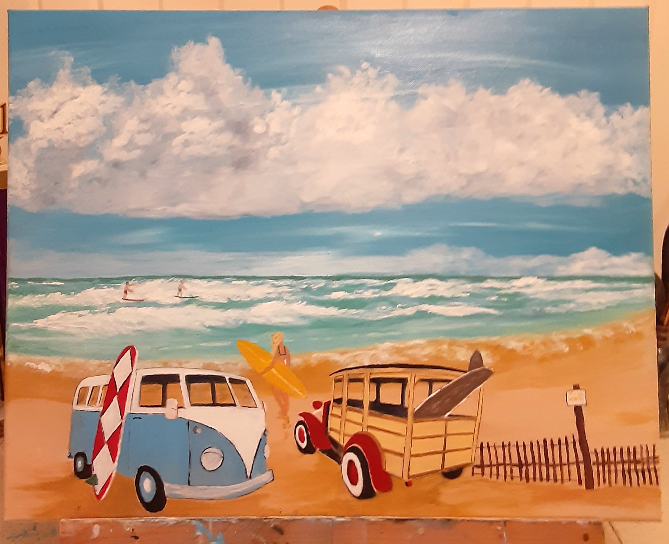 Danny Dunn; Beach Baby, 2021, Original Painting Oil, 16 x 20 inches. Artwork description: 241 Inspired by memories of the surfing 1960s...
