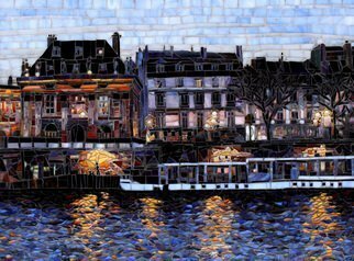 Sandra Bryant; Evening Walk On The Seine, 2014, Original Mosaic, 33 x 26 inches. Artwork description: 241  paris, city, cityscape, french, seine, urban...