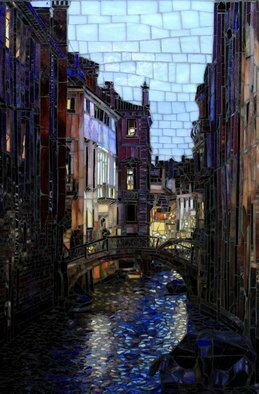 Sandra Bryant; Night In Venice, 2019, Original Mosaic, 20 x 30 inches. Artwork description: 241 A night scene off a Venice bridge glass mosaic art by Showcase Mosaics...