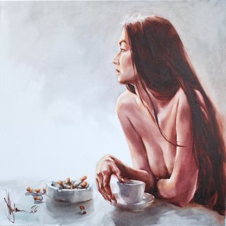 Igor Shulman, 'Breakfast Too Long', 2021, original Painting Oil, 27.4 x 27.4  x 2 inches. Artwork description: 2103 How long do you have breakfastSome do not have breakfast at all.  The rest usually spend 10 to 20 minutes.  But sometimes breakfast may not end all day.This is when you know that you have nowhere to rush.That no one is waiting for you anywhere....