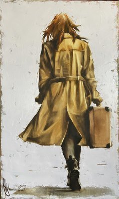 Igor Shulman, 'When You Leaving Go', 2021, original Painting Oil, 23.5 x 39.4  x 2 inches. Artwork description: 1758 This picture is not at all about a woman with a suitcase in her hand.  This is a picture of determination.Most likely this is a picture from theFreedomproject.  And most likely this project will continue for some time.I already have 2 pictures on this topic.  ...