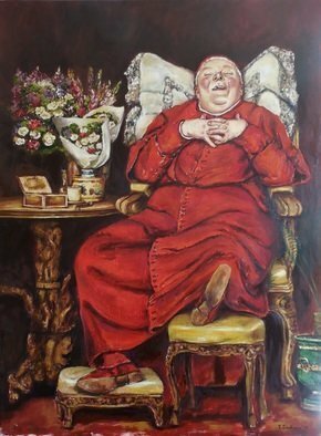 Tatiana Siedlova; Complacency By Siedlova, 2017, Original Painting Oil, 80 x 110 cm. Artwork description: 241 priest, red, satisfaction, Complacency, joy...
