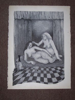 Seiglinda Welin;  2 Nudes, 2001, Original Drawing Pen, 28 x 37 cm. Artwork description: 241 penink, 100rag paperdone with peninkpointulism ...