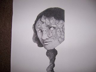Seiglinda Welin; Many Faces Make A Person, 2009, Original Drawing Pen, 28 x 37 cm. Artwork description: 241  penink, 100rag paperdone with peninkpointulism...