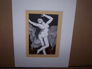 Seiglinda Welin; Nude With Gold Leaf, 2009, Original Drawing Pen,   cm. Artwork description: 241        pen/ ink  with gold leaf/  comes mounted 25 by 20 cms         ...