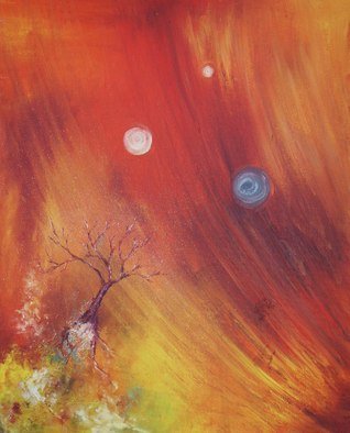 Anna Balashova; The Birth Of New Age, 2011, Original Painting Oil, 80 x 100 cm. Artwork description: 241  Expressionism, space, tree, fly, birth, planets, meditation, freedom, explosion, feelings   ...