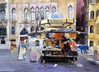 Francisco Sillue; El Kiosco Venecia, 2005, Original Painting Oil, 100 x 73 cm. Artwork description: 241 Venetian KioskThe artist with this painting is representing the spirit of Venice, the city of canals, art, carnivals, unique in the world.  The Kiosks in Venice are the soul of the city.  symbol of another era, where it sells everything, magazines, newspapers and souvenirs for tourists.When ...