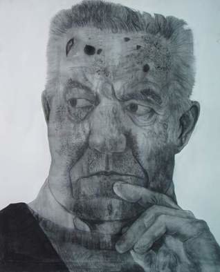 Srdjan Simic; Old Man, 2008, Original Drawing Charcoal, 130 x 160 cm. Artwork description: 241  drawings whith charcoal on canvas blind ram ...