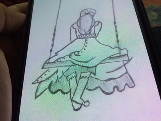 Rangubhotla  Sindura; A Girl On A Swing Looking, 2019, Original Drawing Pencil, 1 x 2.1 m. 