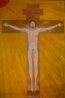 Misha Kalacev; Morning Erection Jesus, 1997, Original Painting Oil, 198 x 305 cm. 