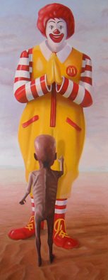Steven Lynch; Burger All, 2010, Original Painting Oil, 24 x 60 inches. Artwork description: 241  starving macdonald macdonalds ronald africa famine banksy lynch hunger want  ...