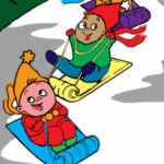 Simone Maxwell; Christmas Tobogganers , 2006, Original Computer Art, 8 x 10 inches. Artwork description: 241 Christmas tobogganers. Children' s storybook illustration or greeting card image. Size is approx. 8x10 inches. Adobe Photoshop....