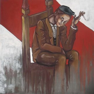 Silvio Michele Cinus; Self Portrait Seated, 2014, Original Painting Oil, 100 x 100 cm. 