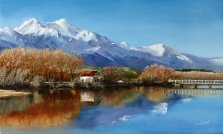 Mikhail Velavok; Clear Silence, 2013, Original Painting Oil, 22 x 14 inches. Artwork description: 241 fall, autumn, lake, mount, cyan, blue ...