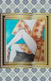 Sonya Chaushka; Woman In The Yellow Dress, 2017, Original Painting Acrylic, 50 x 60 cm. Artwork description: 241 ART, SEX, EROTIC, PAINTING, SONYA CHAUSHKA, 8888...