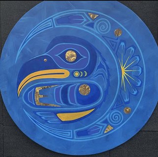 Roger Perkins; Blue Thunderbird, 2020, Original Painting Acrylic, 43 x 43 inches. Artwork description: 241 American Indian Artist inspired by the Cultures of Turtle Island...