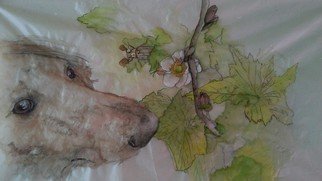 Debbi Chan, 'Charlie smels the berry bush', 2012, original Watercolor, 18 x 11  inches. Artwork description: 52995      A watercolor/ ink done on  silk. This one is  is wonderful to see in perso .   Watercolor/ ink.  ...