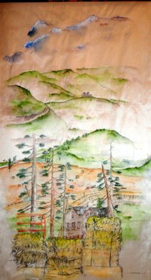 Debbi Chan, 'a long tall one', 2010, original Watercolor, 22 x 44  inches. Artwork description: 96159  i have found a new type of silk; this is my first watercolor i have painted on it. ...
