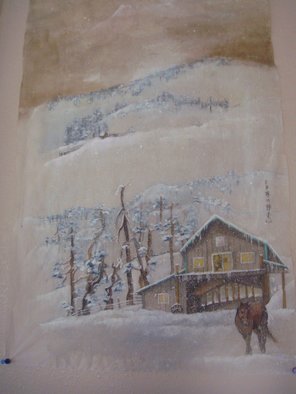 Debbi Chan, 'after dinner', 2009, original Watercolor, 18.5 x 38.5  inches. Artwork description: 110415  this is a painting of my studio/ house in winter . that's the horse i' ll have one day. i really like this one. it feels so cold. ...