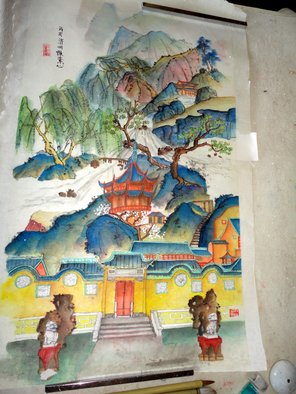 Debbi Chan, 'an ancient  building', 2012, original Watercolor, 15 x 26  inches. Artwork description: 62499    this is an old painting of mine done on rice paper with watercolor/ ink.  i did this one about ten years ago and the watercolor and ink used is made of Chinese pigment and the ink, of soot. it is still in mounted stage. i have not ...