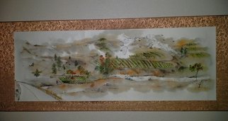 Debbi Chan, 'colters creek winery', 2013, original Watercolor, 19 x 57  inches. Artwork description: 37155    A fine winery and vineyard in   my own Idaho landscape. che benissimo. . . This landscape id in watercolor/ ink on rice paper mounted on a horizontal scroll.          Photos from Idaho.             Photos from Idaho.      ...