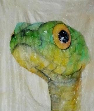 Debbi Chan, 'green snake brings new ye...', 2013, original Watercolor, 7 x 20  inches. Artwork description: 47055   Wow. A watercolor/ ink on painting silk Done in honor of upcoming year of snake in Chinese lunar calendar.           ...