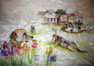 Debbi Chan, 'in memory of elvis', 2011, original Watercolor, 24 x 32  inches. Artwork description: 80715  my friend recently lost their dog, elvis and at a rather young age. this watercolor is for her and her family and for elvis, of course. i am embroidering it also. ...