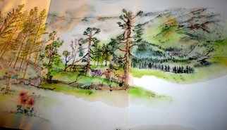 Debbi Chan, 'my Idaho in Spring  nine', 2012, original Artistic Book, 14 x 20  inches. Artwork description: 58935   watercolor/ ink on rice paper as a continuous painting in a folding album.                     ...