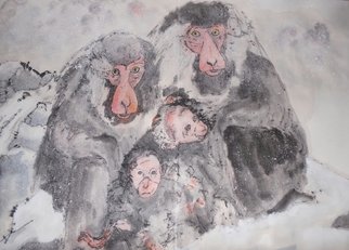 Debbi Chan, 'snow monkey snow leopard album', 2014, original Artistic Book, 15 x 24  x 1 inches. Artwork description: 25275   These album lesves are part of a much larger continuous story painting in s folding album. Done in watercolor/ ink in a traditional Chinese style.                                                                                                                                                                                                                                                                                        ...