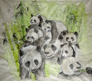 Debbi Chan, 'so many panda together', 2012, original Watercolor, 20 x 21  inches. Artwork description: 61707  watercolor/ ink. silk. ...