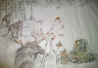 Debbi Chan, 'the hunt album', 2013, original Watercolor, 17 x 23  x 1 inches. Artwork description: 37155   These album leaves are in watercolor/ ink on rice paper.         Photos from Idaho.             Photos from Idaho.        ...