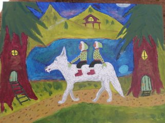 Kelly Etheridge; Little People Of The Forest, 2015, Original Painting Acrylic, 18 x 12 inches. Artwork description: 241  A painting of little people in the forest with their wolf.   ...